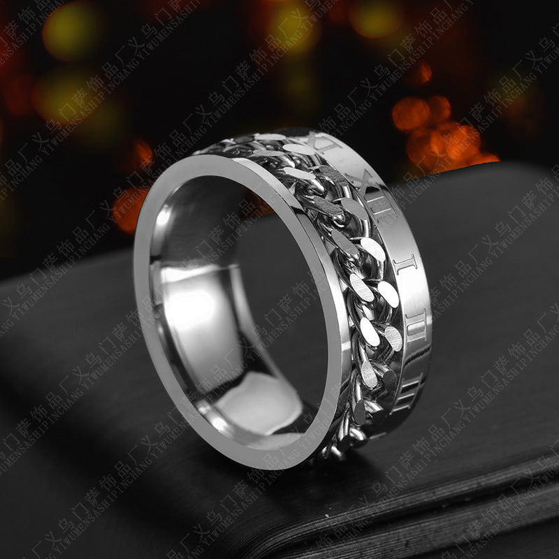 Titanium Steel Spinner Ring - Men's Rotatable Roman Letter Bottle Opener Ring