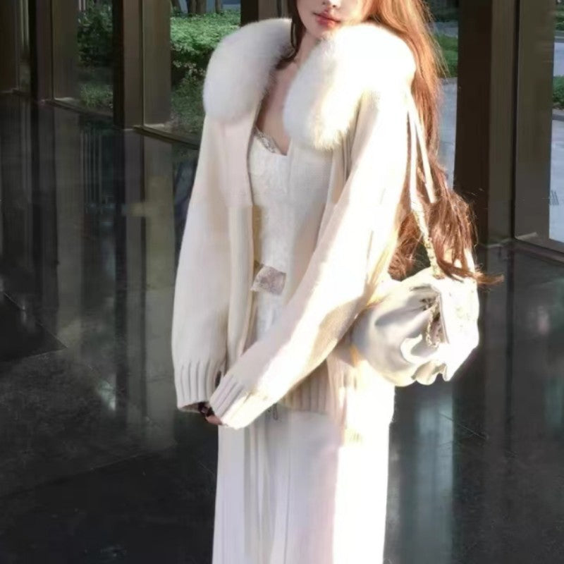 Women's Imitation Fox Fur Collar Sweater - Stylish & Warm