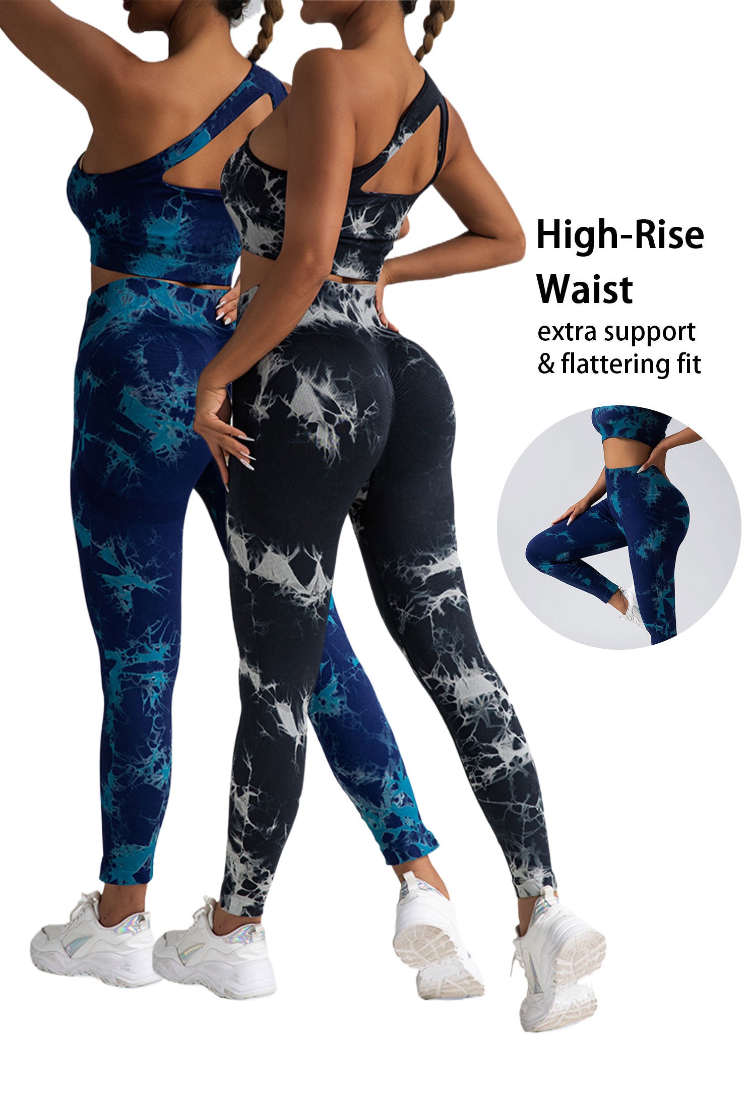 Women's Workout Leggings - High Waisted, Tie Dye, Compression Tights