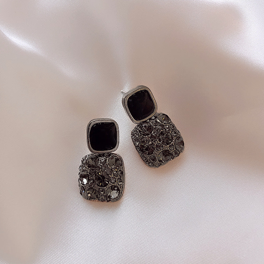 Rhinestone Cube Earrings - Korean Style Geometric Fashion Jewelry