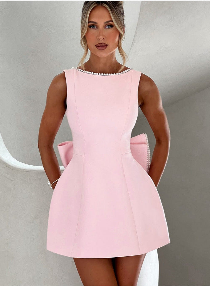 Pearl Bow Backless Dress - Summer Collection