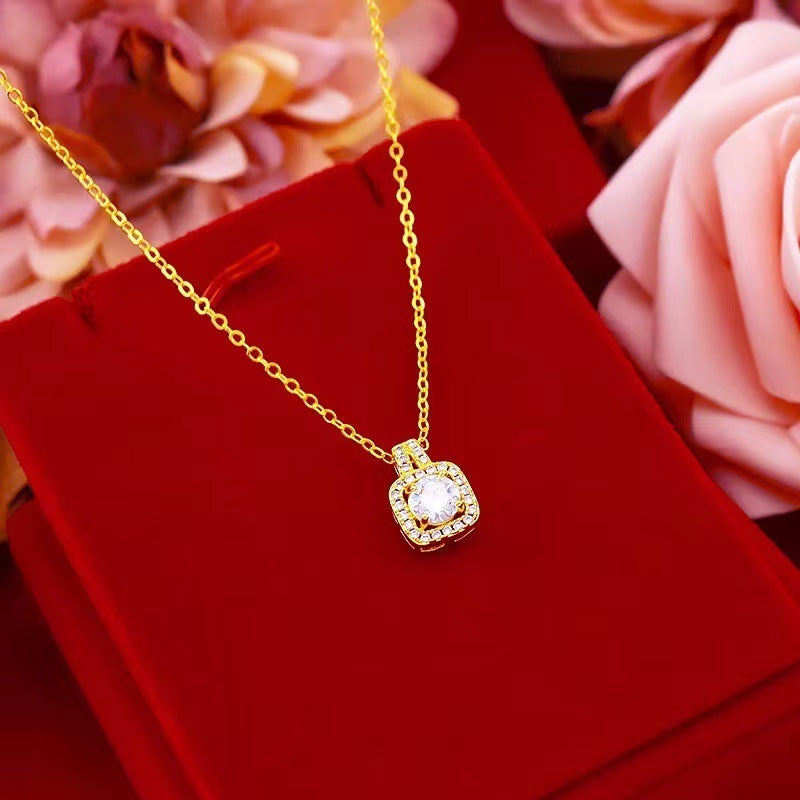Gold Zircon Jewelry Set - Necklace Earrings Ring Wedding Set