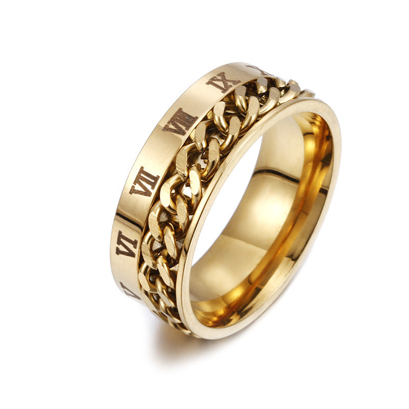 Titanium Steel Spinner Ring - Men's Rotatable Roman Letter Bottle Opener Ring