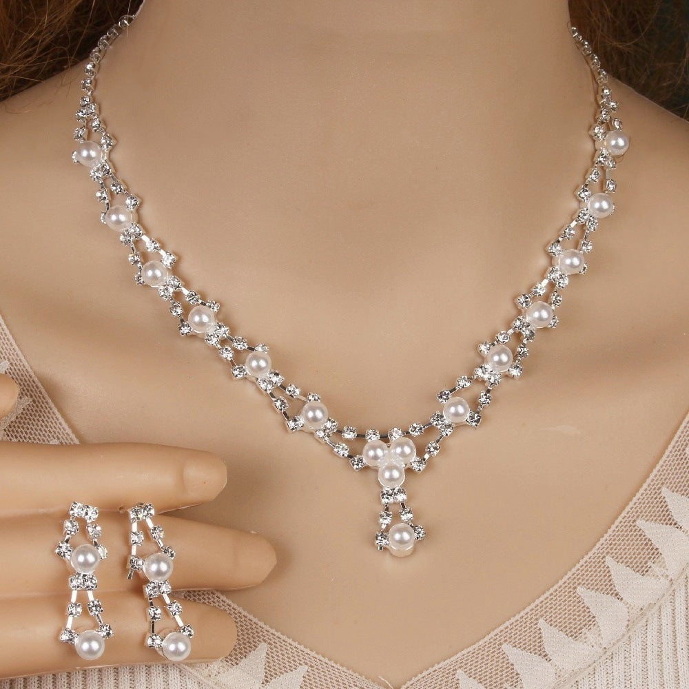 Rhinestone Jewelry Set - Korean Style Necklace and Earrings for Women