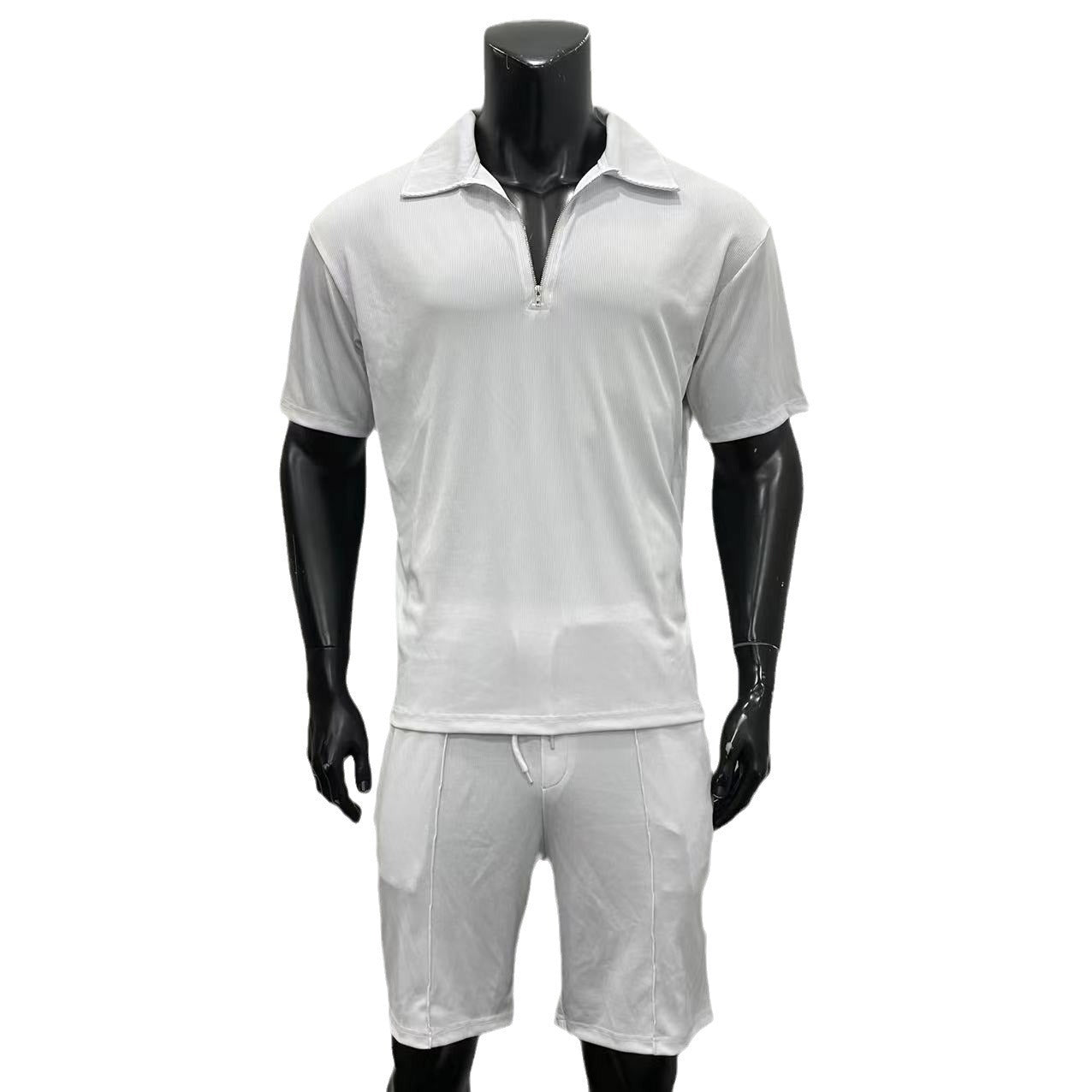 Summer Fashion Mens Clothing - Zipper Polo & Shorts Set