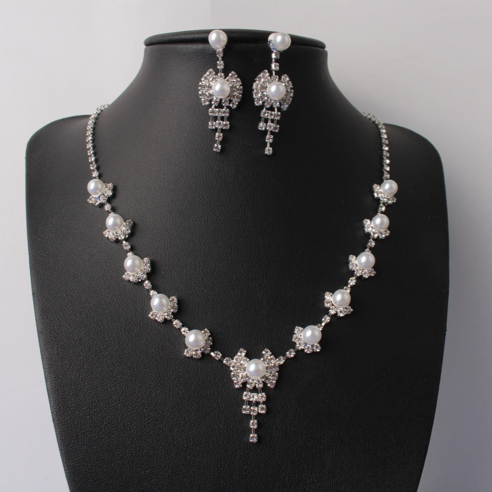 Rhinestone Jewelry Set - Korean Style Necklace and Earrings for Women
