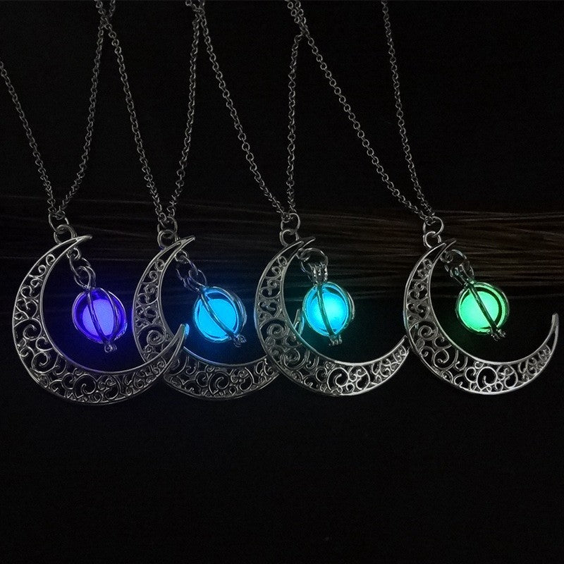 Glow in the Dark Moon Necklace - Healing Crystal Luminous Pendant