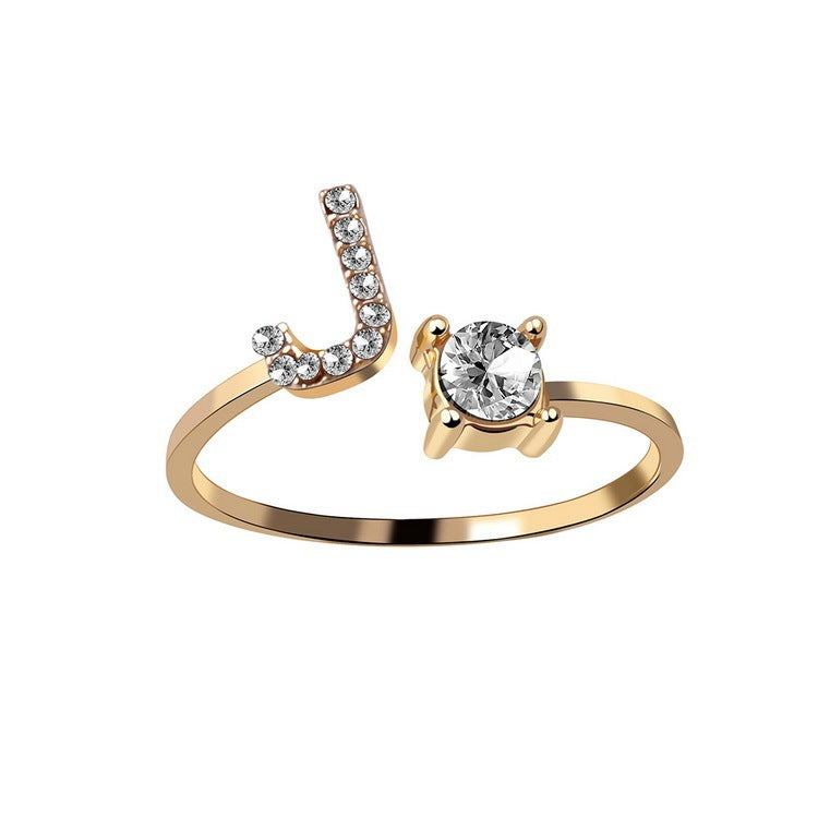 Initial Letter Ring - Personalized Adjustable Zircon Ring A-Z