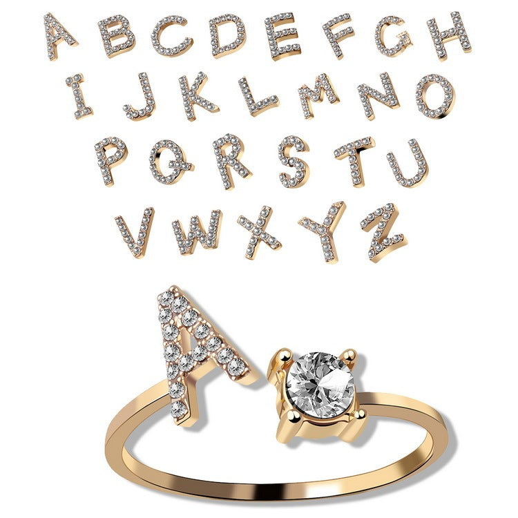 Initial Letter Ring - Personalized Adjustable Zircon Ring A-Z