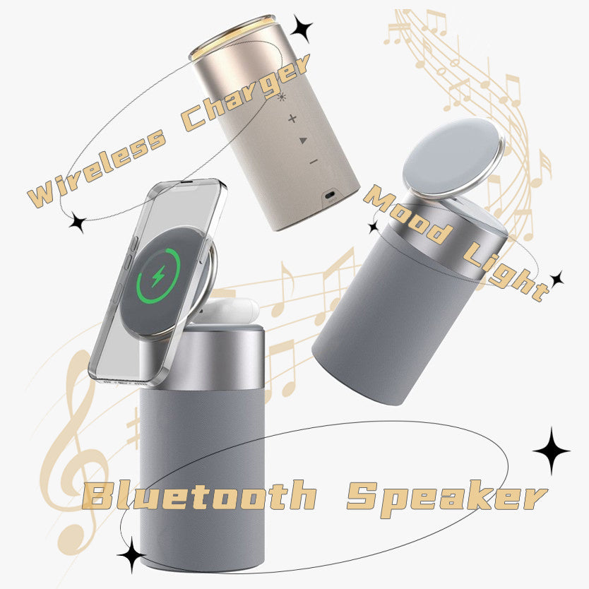 mult Function IPhone And AirPods Wireless Charger Portable Bluetooth Speaker With Touch Lamp For Home And Office