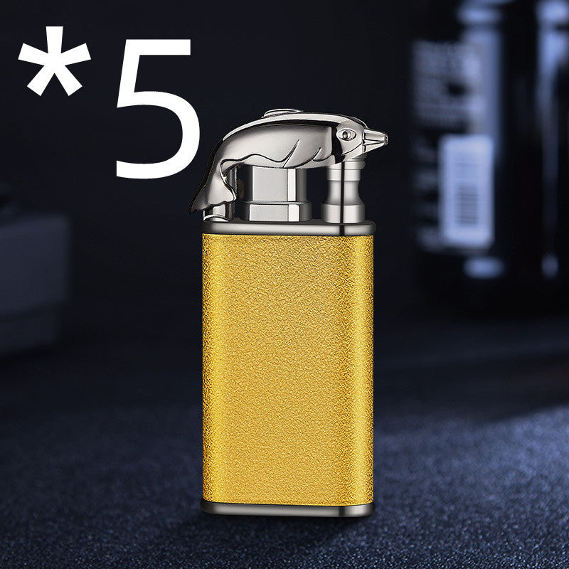 Creative Blue Flame Lighter Dolphin Dragon Tiger Double Fire Metal Winproof Inflatable Lighter