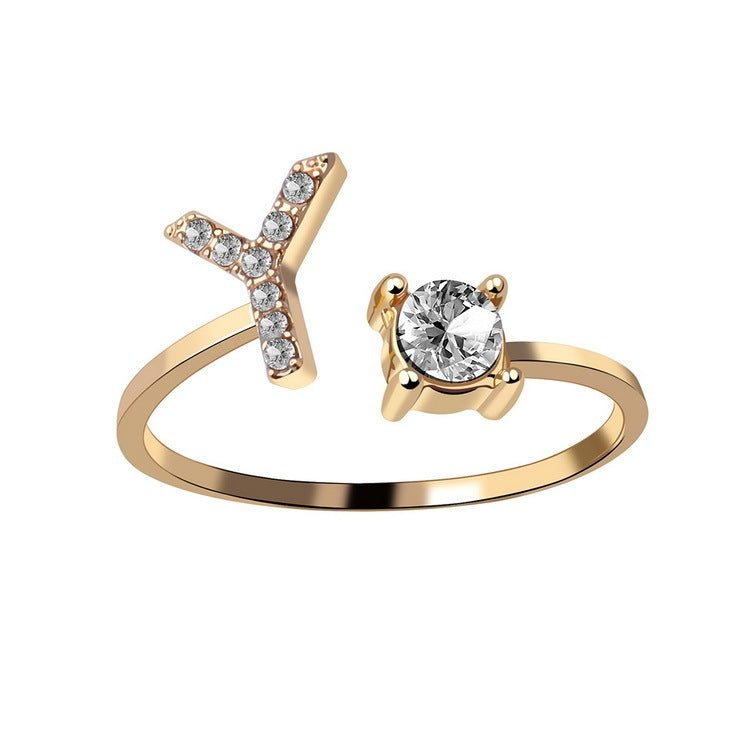 Initial Letter Ring - Personalized Adjustable Zircon Ring A-Z