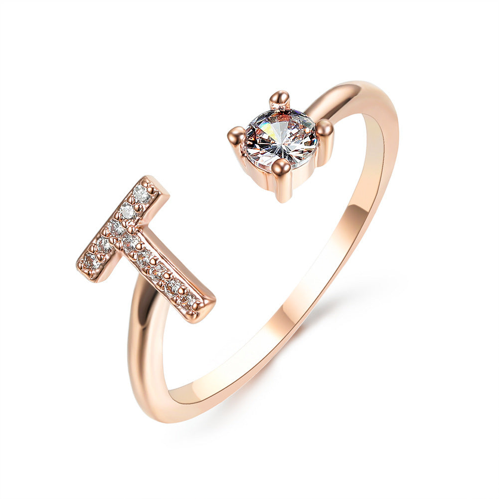 Initial Letter Ring - Personalized Adjustable Zircon Ring A-Z