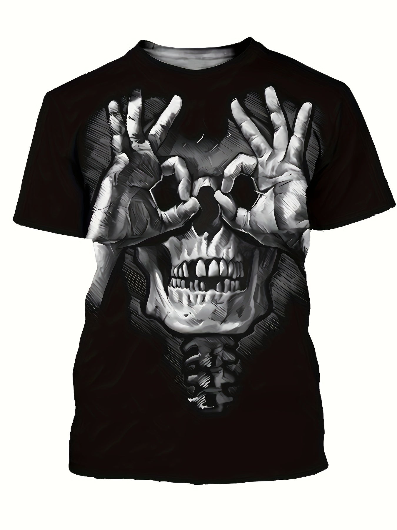 Creative Skull Print T-shirt - Men's Casual Street Style Elastic Round Neck T-shirt, Suitable For Summer