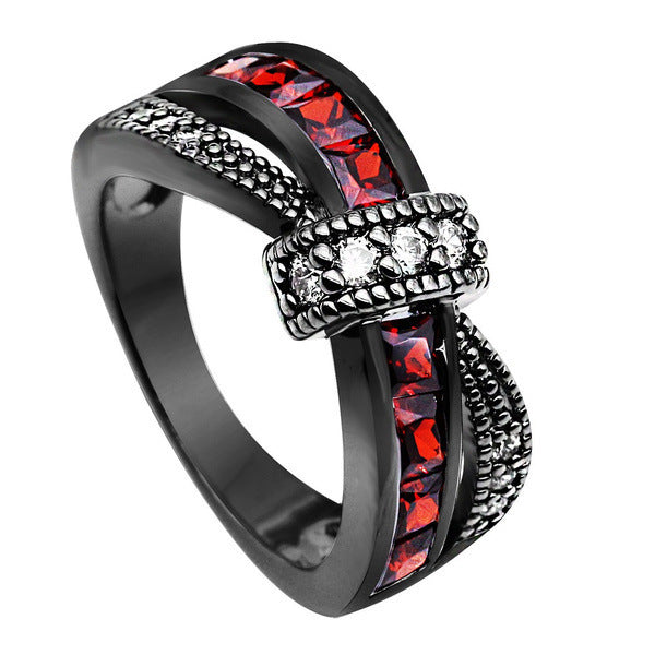 Red Garnet Stone Ring | Zirconia Cross Ring | iukstore