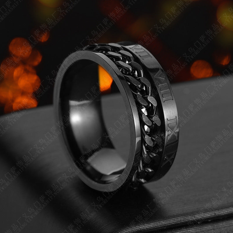 Titanium Steel Spinner Ring - Men's Rotatable Roman Letter Bottle Opener Ring
