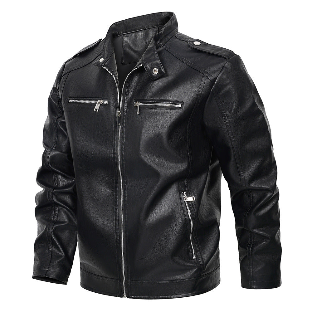 Stand Collar Men's Motorcycle Jacket - Premium Quality