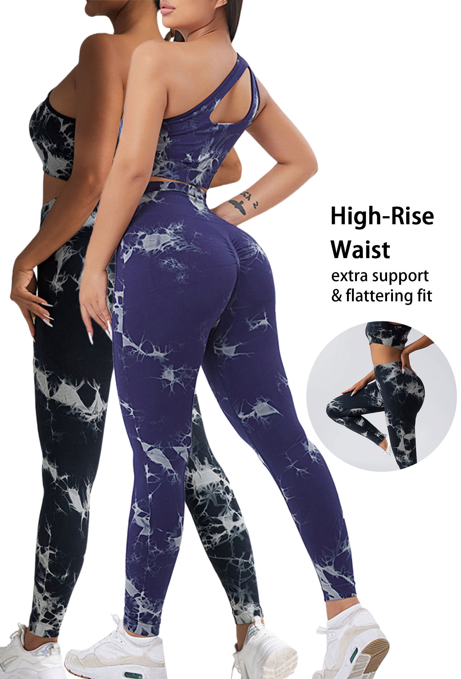 Women's Workout Leggings - High Waisted, Tie Dye, Compression Tights
