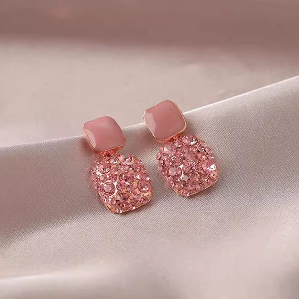 Rhinestone Cube Earrings - Korean Style Geometric Fashion Jewelry