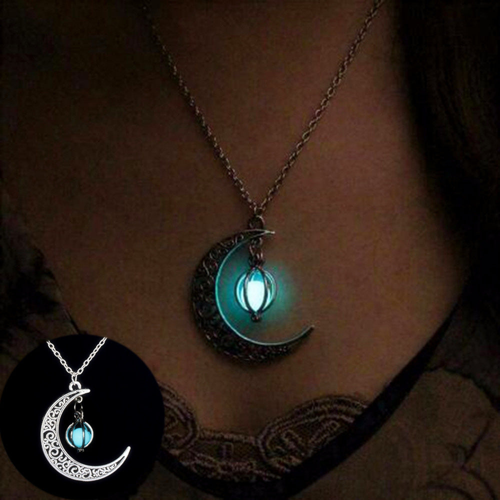 Glow in the Dark Moon Necklace - Healing Crystal Luminous Pendant