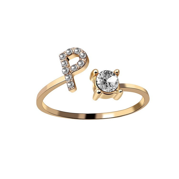 Initial Letter Ring - Personalized Adjustable Zircon Ring A-Z