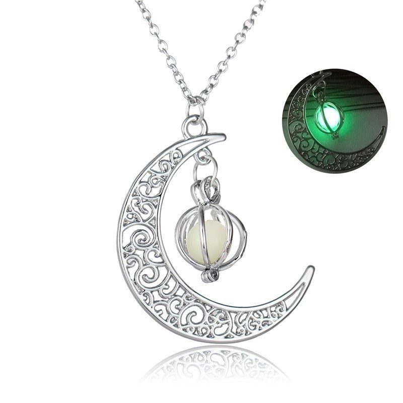Glow in the Dark Moon Necklace - Healing Crystal Luminous Pendant