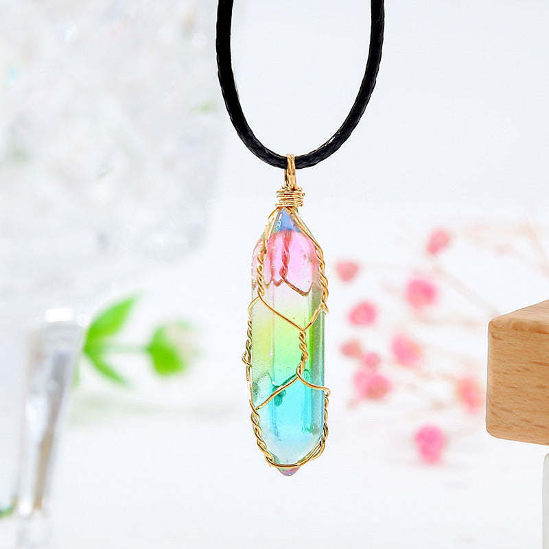 Geometric Crystal Necklace - Transparent Diamond-Cut Pendant for Women