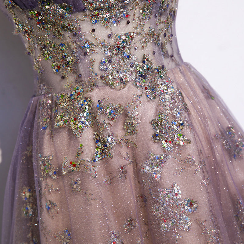 Tube Top Evening Dress Female Purple Trailing Dress