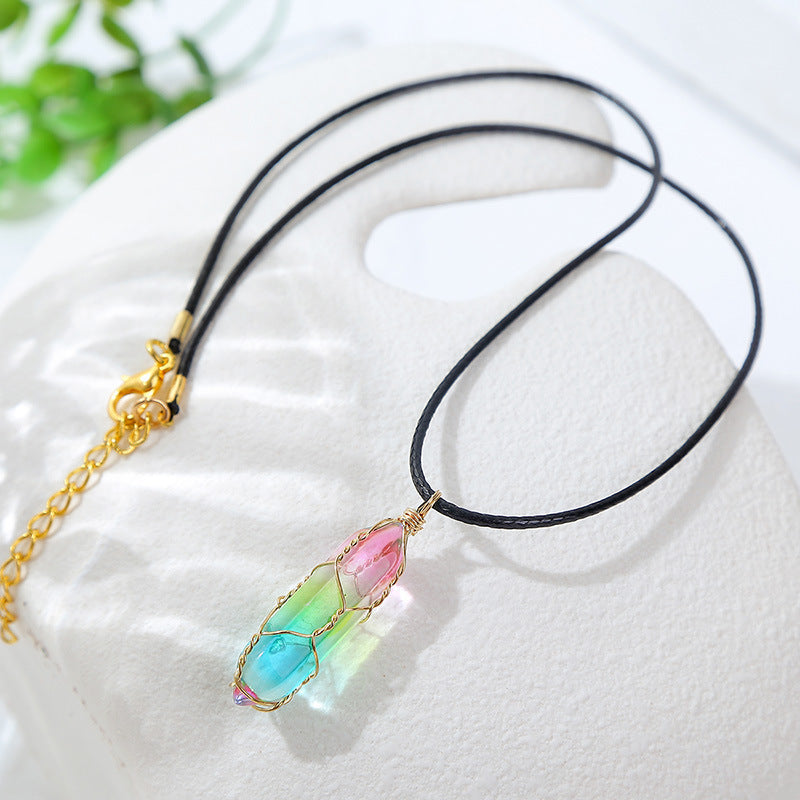 Geometric Crystal Necklace - Transparent Diamond-Cut Pendant for Women