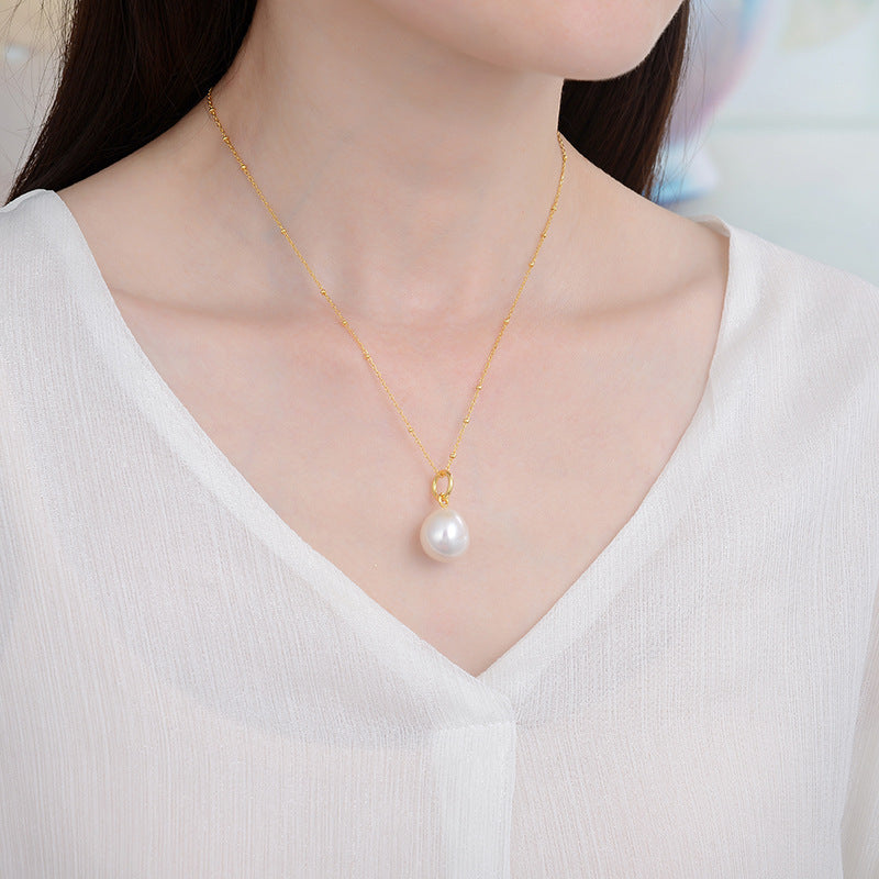 Simple Commuter Design Natural Baroque Pearl S925 Silver Plated Small Necklace Female