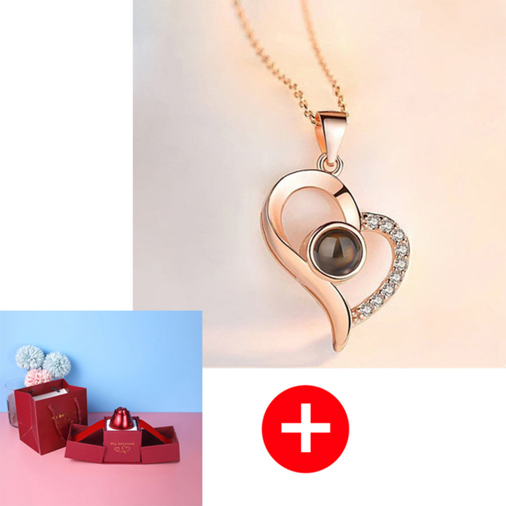 Valentine's Day Metal Rose Gift Set - Crystal Necklace with Gift Box