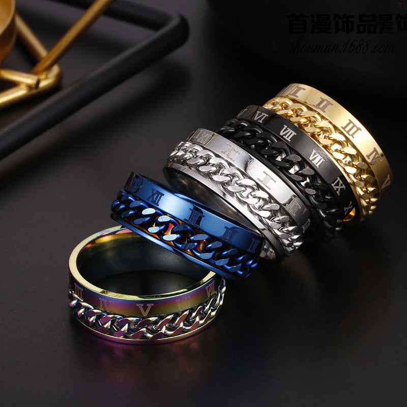 Titanium Steel Spinner Ring - Men's Rotatable Roman Letter Bottle Opener Ring