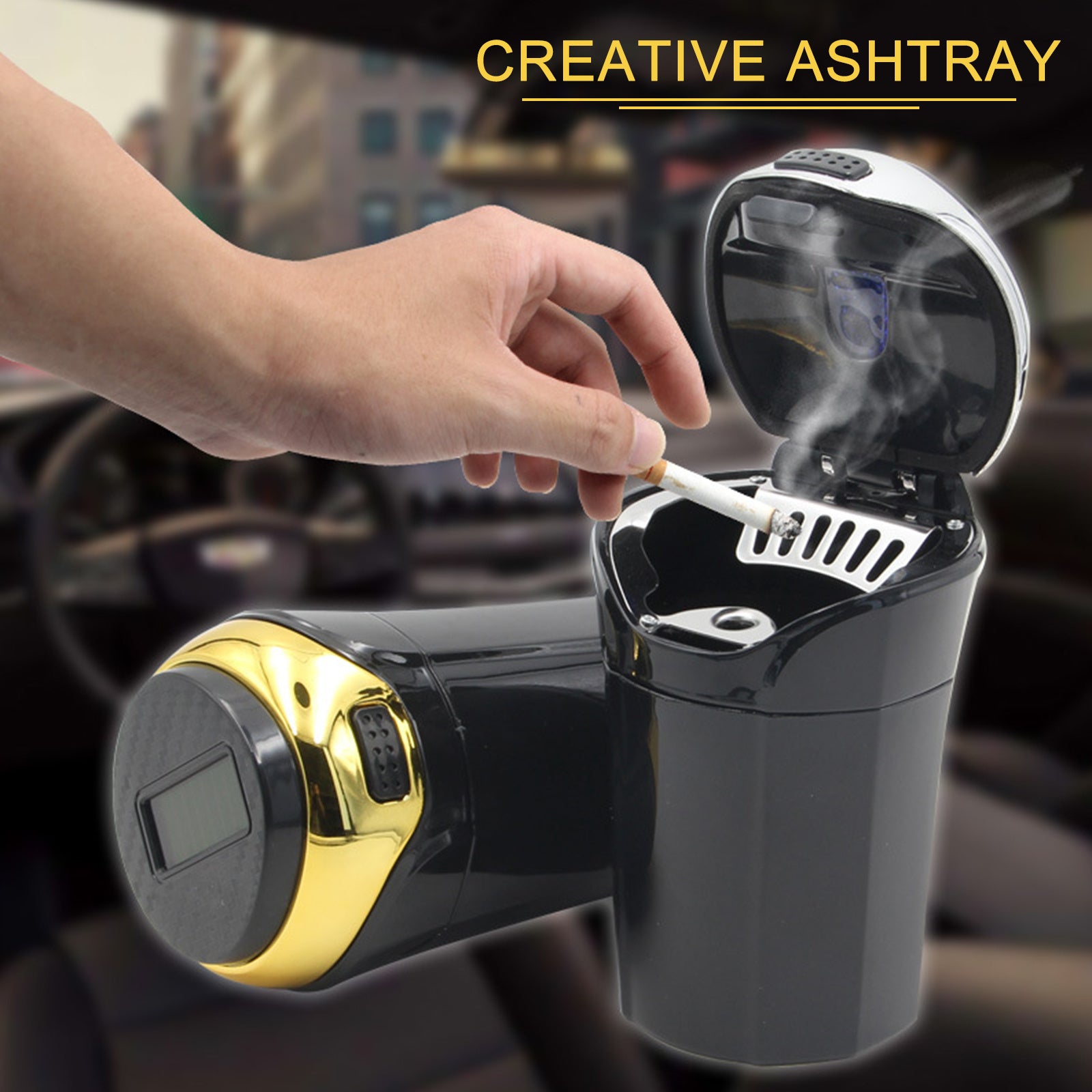 Portable Solar Car Ashtray - Detachable & Windproof