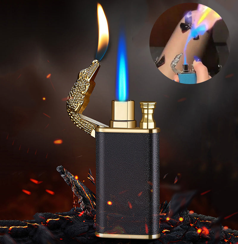 Add descriptive alt text to all product images like "Blue flame windproof lighter with dragon design