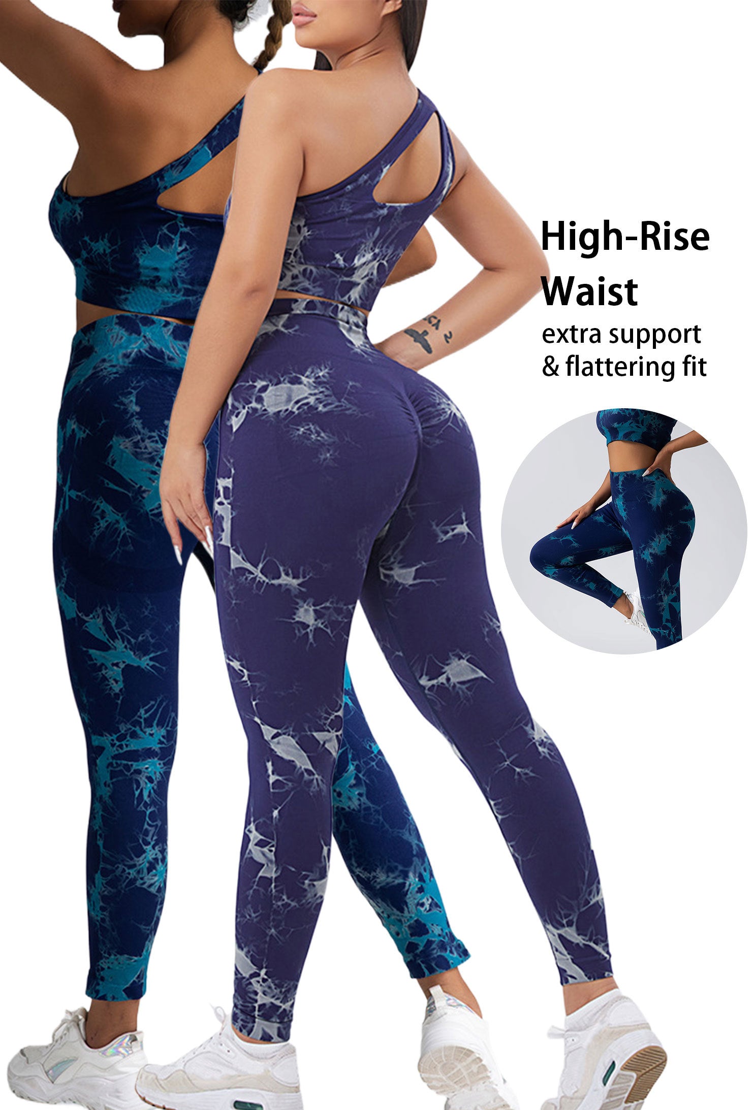 Women's Workout Leggings - High Waisted, Tie Dye, Compression Tights