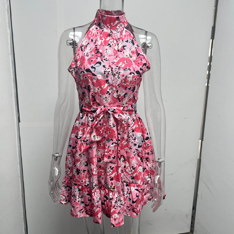 Flowers Print Halterneck Dress - Summer Fashion