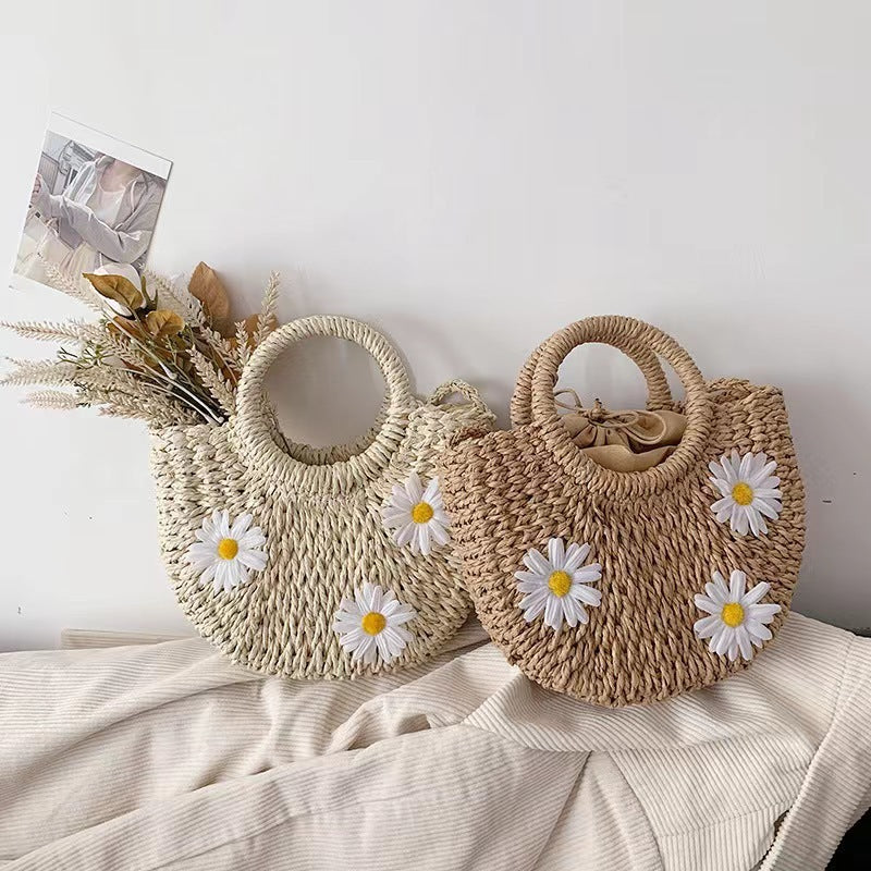 Women's Fashion Daisy Crossbody Portable Straw-weaved Bag