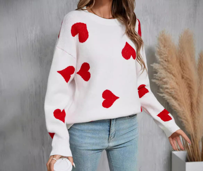 Cute Heart Pattern Sweater - Stylish & Comfortable