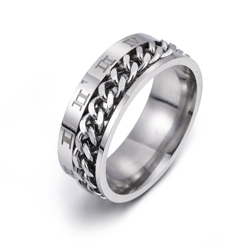 Titanium Steel Spinner Ring - Men's Rotatable Roman Letter Bottle Opener Ring