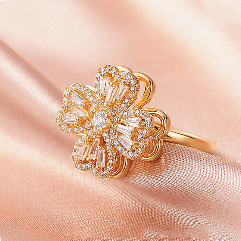 Rotating Four Leaf Clover Ring - Adjustable Copper Fashion Ring