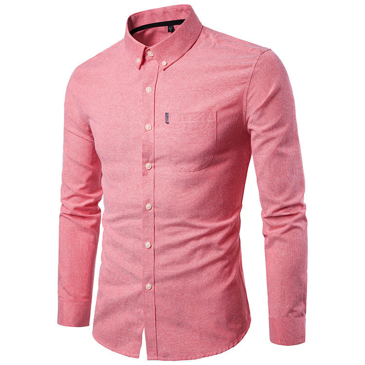 Korean Men's Dress Shirt - Slim Long Sleeve
