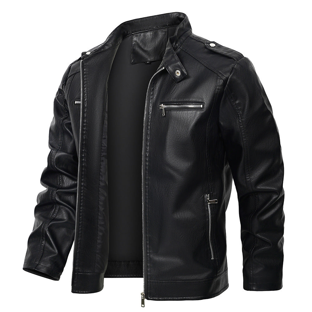 Stand Collar Men's Motorcycle Jacket - Premium Quality