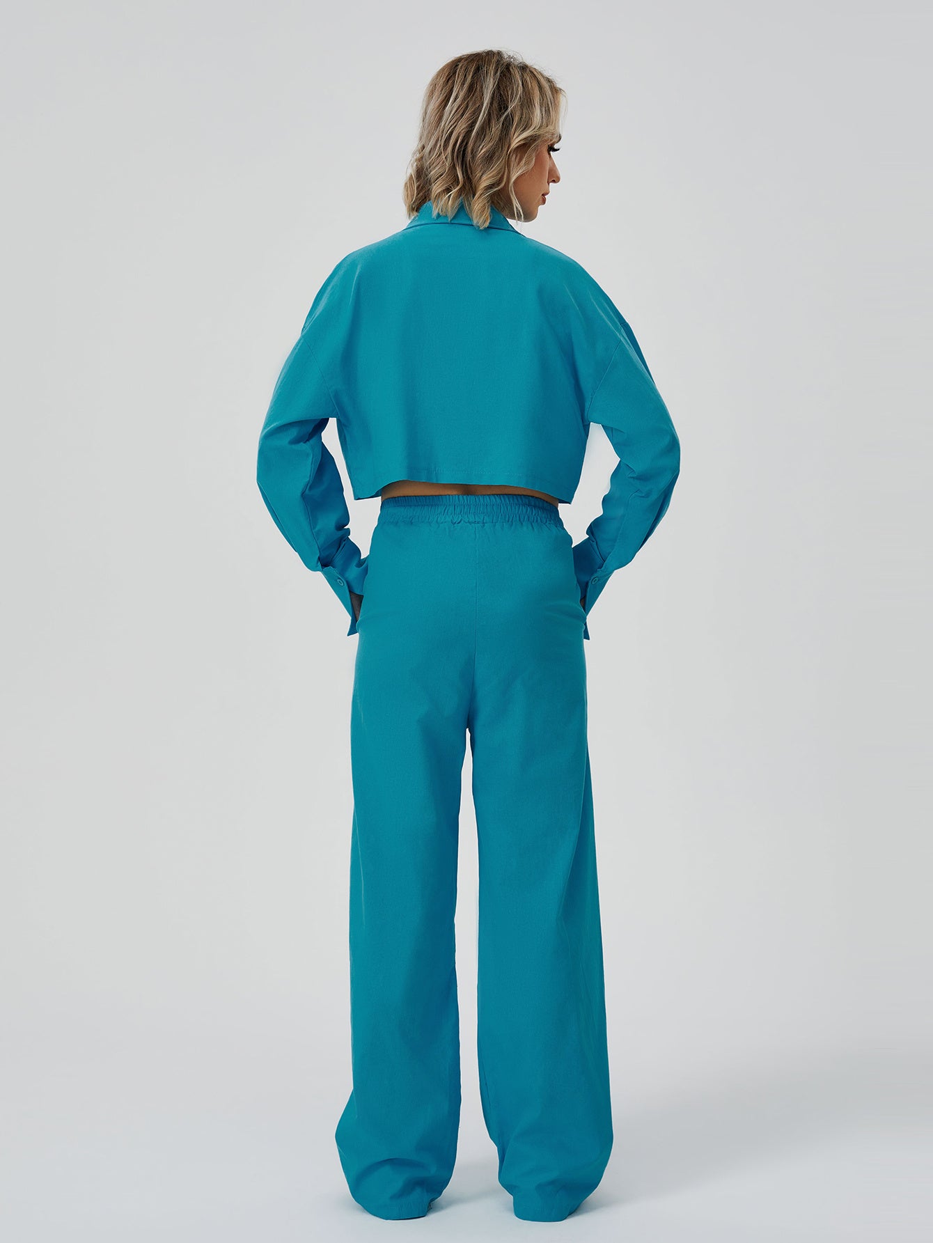 Women's Long Sleeve Button Down Wide Leg Loungewear Pajama Set