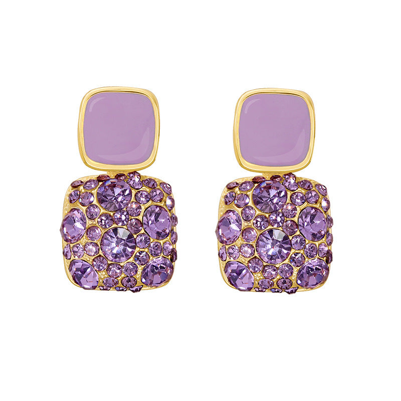 Rhinestone Cube Earrings - Korean Style Geometric Fashion Jewelry