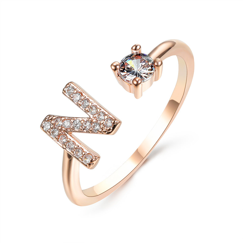 Initial Letter Ring - Personalized Adjustable Zircon Ring A-Z