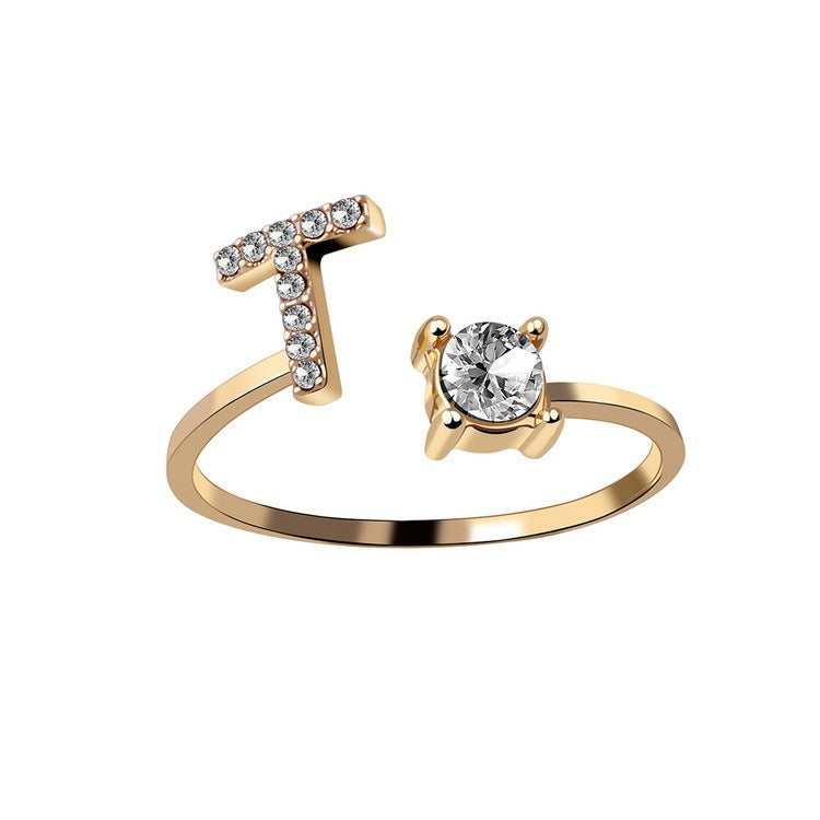 Initial Letter Ring - Personalized Adjustable Zircon Ring A-Z