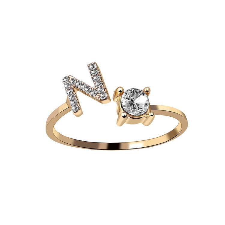 Initial Letter Ring - Personalized Adjustable Zircon Ring A-Z