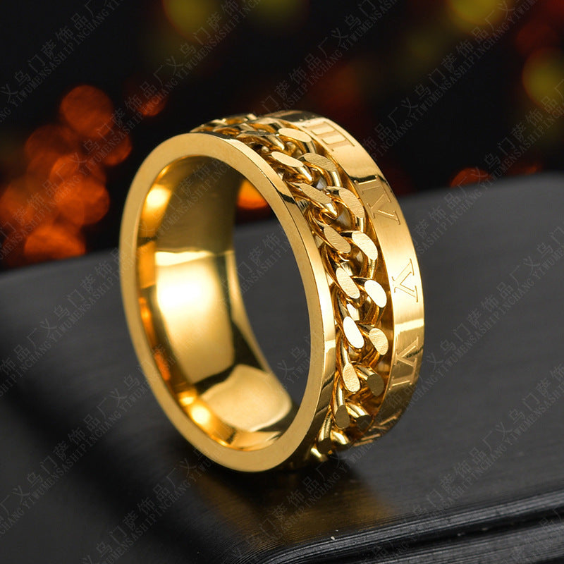 Titanium Steel Spinner Ring - Men's Rotatable Roman Letter Bottle Opener Ring