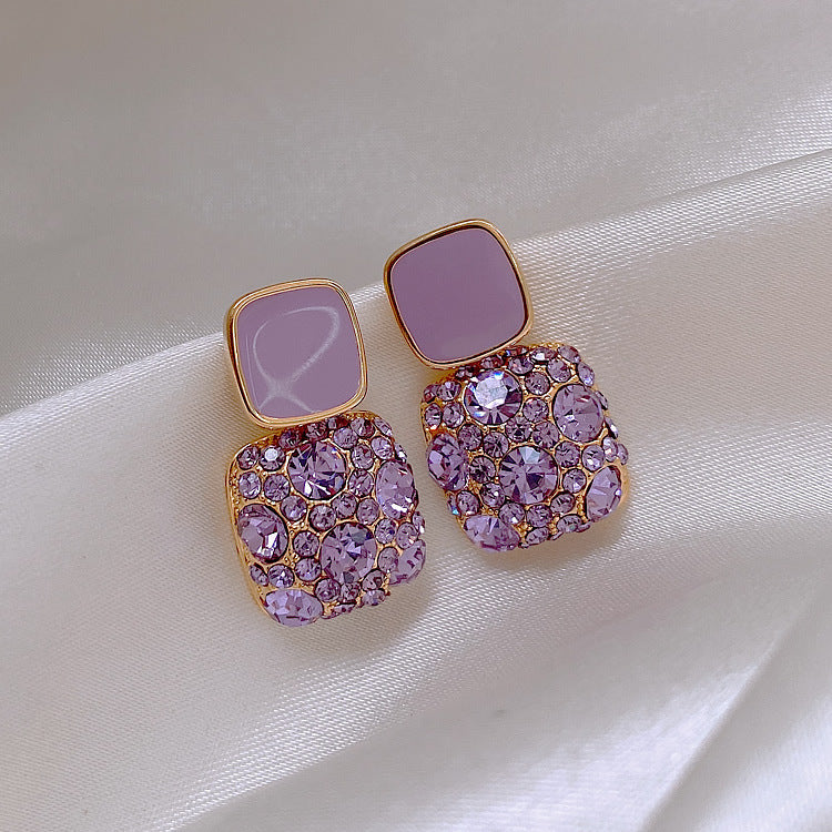 Rhinestone Cube Earrings - Korean Style Geometric Fashion Jewelry