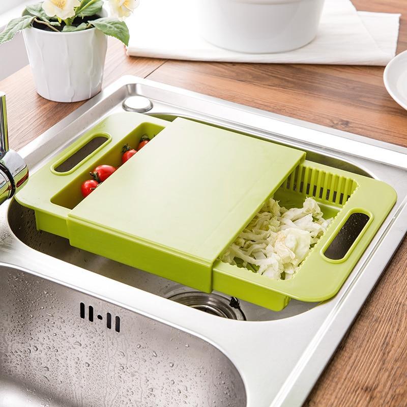 Multifunction Kitchen Chopping Block with Sink & Drain